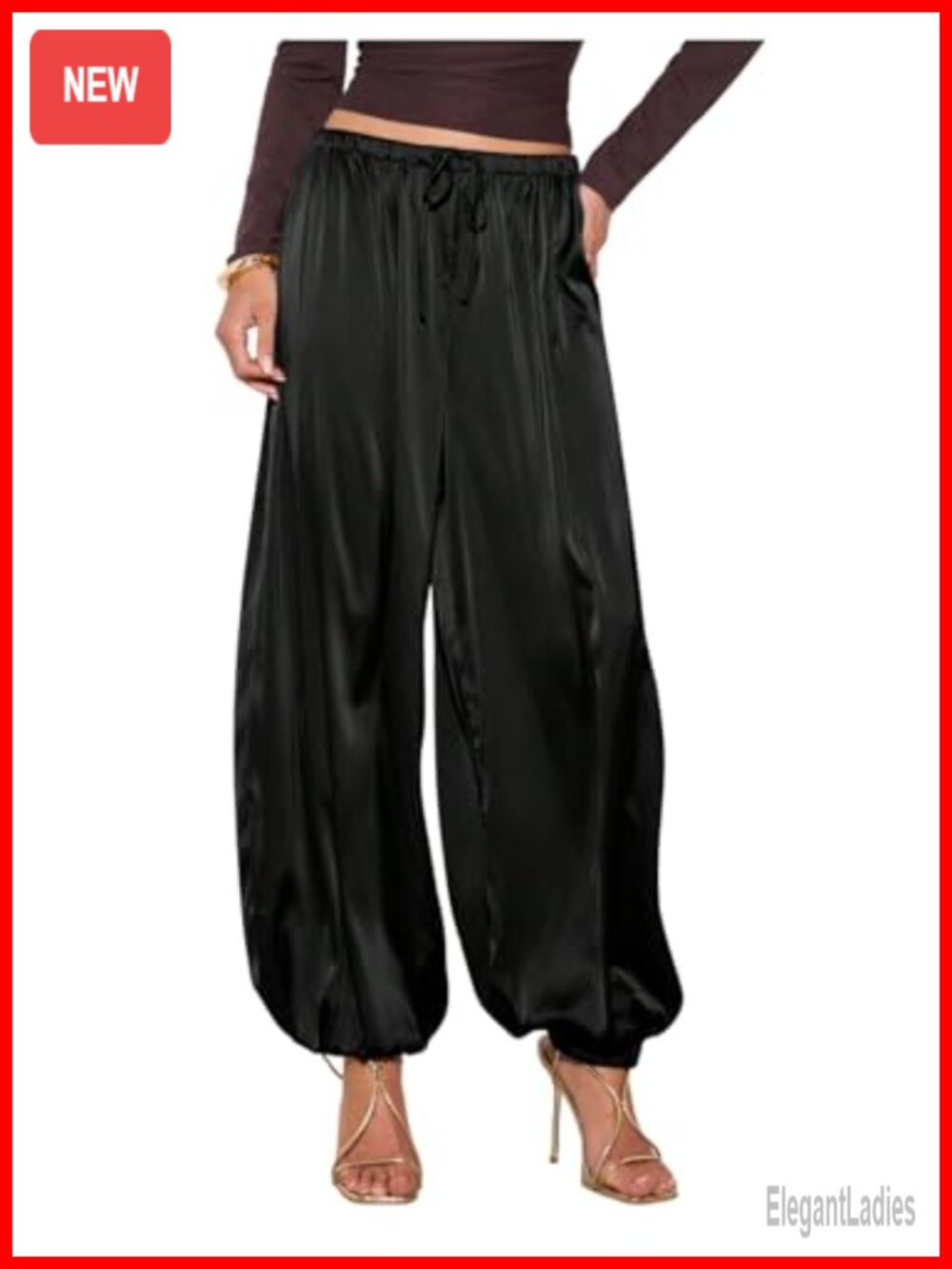 Wide Leg Satin Pants Balloon Joggers Flowy Lantern Pants Loose Fit